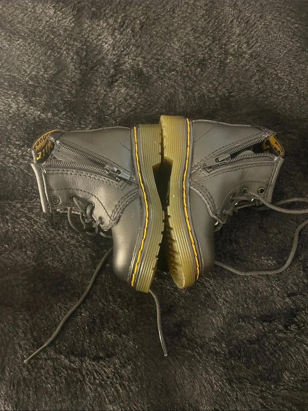 NWOT TODDLER Dr. Martens 1460 Black Lace-Up Boots with Yellow Trim NEVER WORN